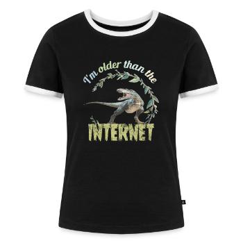 I’m older than the Internet + Dinosaur retro - Frauen Kontrast-T-Shirt - Schwarz/Weiß - Vorne - Selfina (174cm)