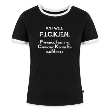 Ficken sexy versaut pervers Mann Frau Geschenk - Frauen Kontrast-T-Shirt - Schwarz/Weiß - Vorne - Selfina (174cm)
