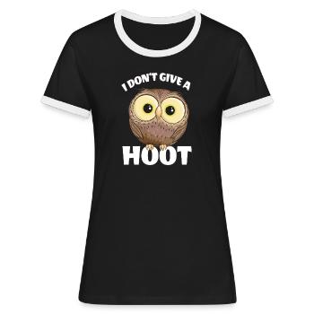 I Don't Give A Hoot Süße Glotzende Eule Glotzaugen - Frauen Kontrast-T-Shirt - Schwarz/Weiß - Vorne - Selfina (174cm)