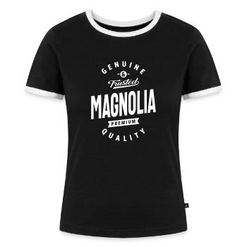 Magnolia Personalisierter Name Geburtstagsgeschenk - Frauen Kontrast-T-Shirt - Schwarz/Weiß - Vorne - Selfina (174cm)