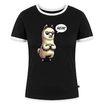 Nein Alpaka lamas Alpakabesitzer Alpakaliebhaber - Frauen Kontrast-T-Shirt - Schwarz/Weiß - Vorne - Selfina (174cm)