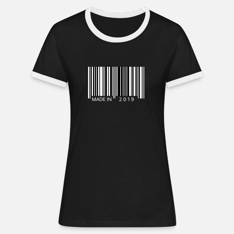 Made in 2019 Barcode Gift Birthday - Women's Ringer T-Shirt - black/white