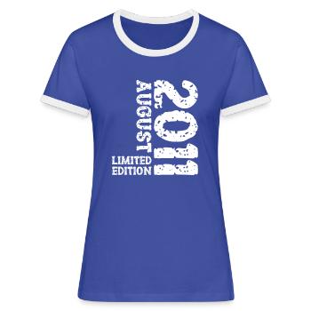 2011 August Limited Edition 12. Geburtstag Outfit - Frauen Kontrast-T-Shirt - Blau/Weiß - Vorne