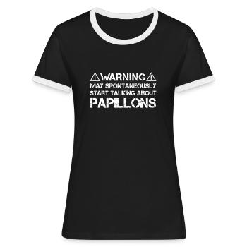 Papillon Continental Miniature Spaniel - T-shirt contrasté Femme - noir/blanc - Devant - Selfina (174cm)