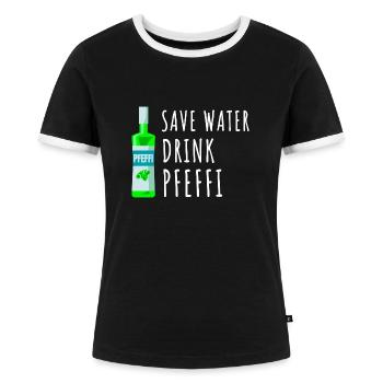 Pfefferminz Likör Pfeffi Vatertag Sauf - Frauen Kontrast-T-Shirt - Schwarz/Weiß - Vorne - Selfina (174cm)