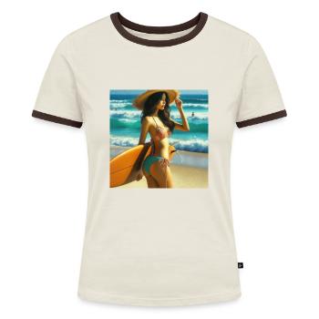 Surfeur sur la plage - T-shirt contrasté Femme - bleu/blanc - Devant