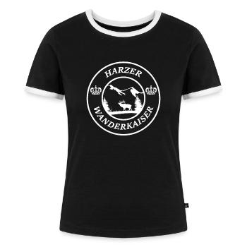 Harzer Wanderkaiser Geschenkidee Tshirt Wanderung - Frauen Kontrast-T-Shirt - Schwarz/Weiß - Vorne - Selfina (174cm)