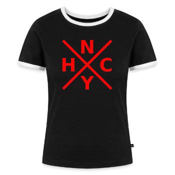 New York Hard Core Kunstdruck - Frauen Kontrast-T-Shirt - Schwarz/Weiß - Vorne - Selfina (174cm)