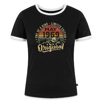 Mei 1969 Vintage verjaardagscadeau mei 1969 - Vrouwen contrastshirt - zwart/wit - Voor - Selfina (174cm)