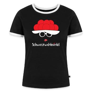 Schwarzwaldmädel Schwarzwald Bollenhut Geschenk - Frauen Kontrast-T-Shirt - Schwarz/Weiß - Vorne - Selfina (174cm)