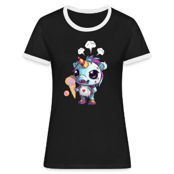 wütendes Einhorn - Angry Unicorn - Einhorn böse - Frauen Kontrast-T-Shirt - Schwarz/Weiß - Vorne - Selfina (174cm)