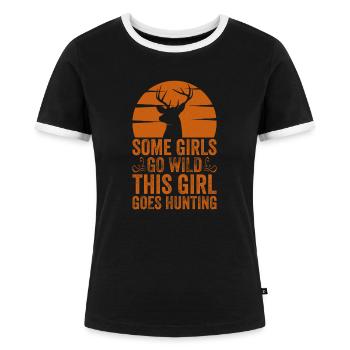 Hirschjagd Jägerin Spruch Jagd - Frauen Kontrast-T-Shirt - Schwarz/Weiß - Vorne - Selfina (174cm)