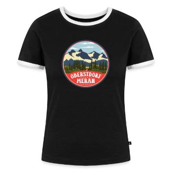 Alpenüberquerung Oberstdorf Meran E5 Fernwanderweg - Frauen Kontrast-T-Shirt - Schwarz/Weiß - Vorne - Selfina (174cm)