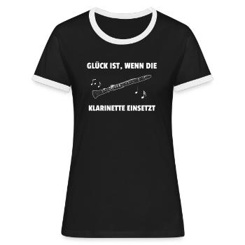 Glück ist wenn die Klarinette einsetzt Musiker - Frauen Kontrast-T-Shirt - Schwarz/Weiß - Vorne - Selfina (174cm)
