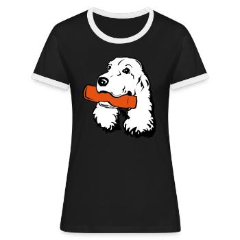 Cocker Spaniel avec mannequin - T-shirt contrasté Femme - noir/blanc - Devant - Selfina (174cm)