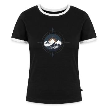 Boussole avec montagnes pour la randonnée - T-shirt contrasté Femme - noir/blanc - Devant - Selfina (174cm)