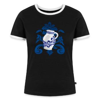 Bembel Äppler Ebbelwoi Äppelwoi - Frauen Kontrast-T-Shirt - Schwarz/Weiß - Vorne - Selfina (174cm)