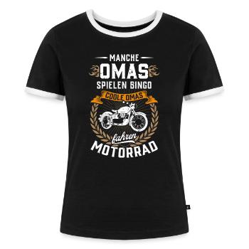 ...Coole Omas fahren Motorrad - Frauen Kontrast-T-Shirt - Schwarz/Weiß - Vorne - Selfina (174cm)