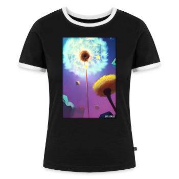 Pusteblume Löwenzahn Korbblütler Blume Frühling - Frauen Kontrast-T-Shirt - Schwarz/Weiß - Vorne - Selfina (174cm)