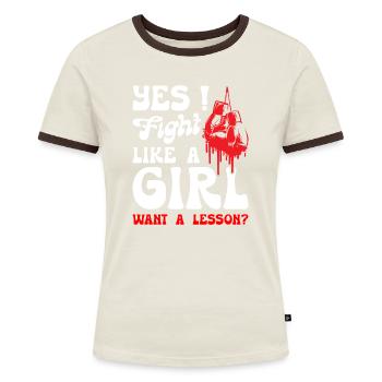 Jeg kæmper som en pigeboksning - Dame kontrast-T-shirt - blå/hvid - Foran