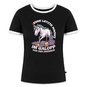 JGA | Eine letzte Nacht im Galopp, vor der Dressur - Frauen Kontrast-T-Shirt - Schwarz/Weiß - Vorne - Selfina (174cm)