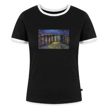 Van Gogh art peinture T-shirt - T-shirt contrasté Femme - noir/blanc - Devant - Selfina (174cm)