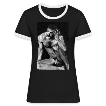 Naked Man with Mustache - Women's Ringer T-Shirt - black/white - Front - Selfina (174cm)