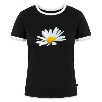 Margerite Gänseblume weiße Blume Margeriten - Frauen Kontrast-T-Shirt - Schwarz/Weiß - Vorne - Selfina (174cm)
