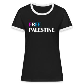 FREE PALESTINE - Women's Ringer T-Shirt - black/white - Front - Selfina (174cm)