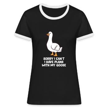Lustige Gans Tut mir leid, ich kann nicht, ich - Frauen Kontrast-T-Shirt - Schwarz/Weiß - Vorne - Selfina (174cm)