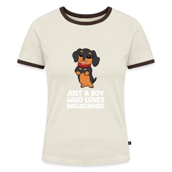 Nur ein Junge, der Dackel liebt - Frauen Kontrast-T-Shirt - Blau/Weiß - Vorne