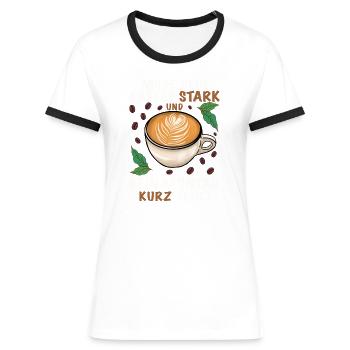 Kaffee trinken morgens - Frauen Kontrast-T-Shirt - Blau/Weiß - Vorne