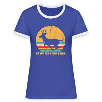 Stop Extinction Reindeer - Frauen Kontrast-T-Shirt - Blau/Weiß - Vorne