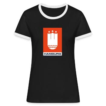 Hambourg logo blason rouge bleu - T-shirt contrasté Femme - noir/blanc - Devant - Selfina (174cm)