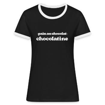 Chocolatine, pas pain au chocolat - T-shirt contrasté Femme - noir/blanc - Devant - Selfina (174cm)