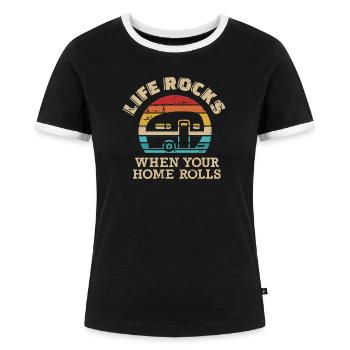 Wohnwagen - Frauen Kontrast-T-Shirt - Schwarz/Weiß - Vorne - Selfina (174cm)