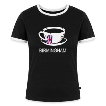 Birmingham Tea Cup UK Flag Teabag - Women's Ringer T-Shirt - black/white - Front - Selfina (174cm)