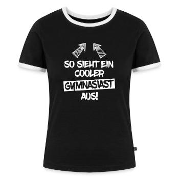 Gymansium So Sieht ein Cooler Gymnasiast Aus Viert - Frauen Kontrast-T-Shirt - Schwarz/Weiß - Vorne - Selfina (174cm)