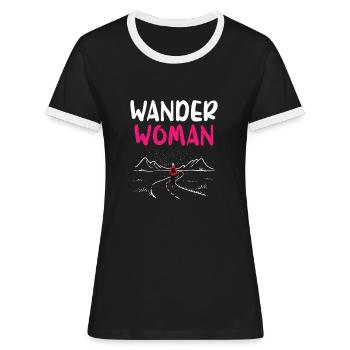 Hiking Woman Alpenherz Berge Gebirge Wandern Herz - Women's Ringer T-Shirt - black/white - Front - Selfina (174cm)