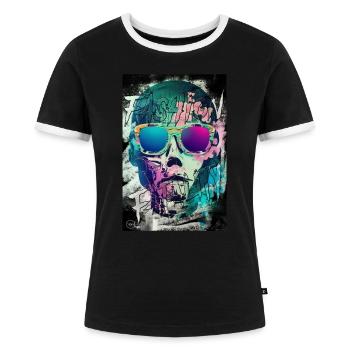 FASHION FATALITY 3 von Yume Origins - Frauen Kontrast-T-Shirt - Schwarz/Weiß - Vorne - Selfina (174cm)