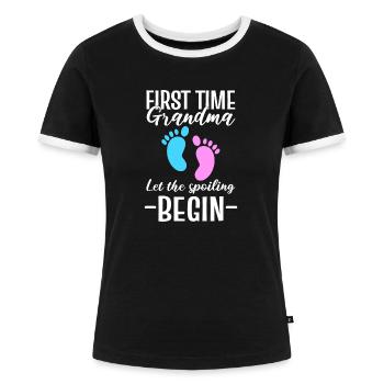 First Time Grandma Let The Spoiling Begin Oma - Frauen Kontrast-T-Shirt - Schwarz/Weiß - Vorne - Selfina (174cm)