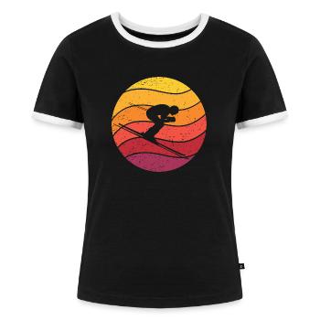 Skiing Retro Style Vintage - Women's Ringer T-Shirt - black/white - Front - Selfina (174cm)