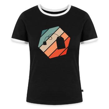 Sachets de thé Retro Style Vintage - T-shirt contrasté Femme - noir/blanc - Devant - Selfina (174cm)