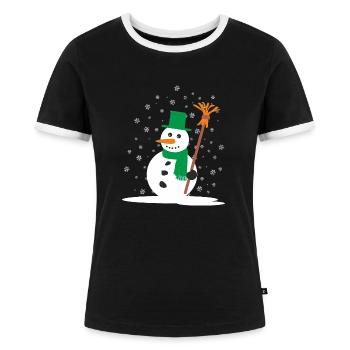 Bonhomme de neige de Noël - T-shirt contrasté Femme - noir/blanc - Devant - Selfina (174cm)