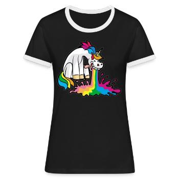 Caca Licorne Caca Passer Breaking Drôle - T-shirt contrasté Femme - noir/blanc - Devant - Selfina (174cm)