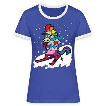 Skifahrendes Einhorn Ski Fahrer Skiurlaub - Frauen Kontrast-T-Shirt - Blau/Weiß - Vorne