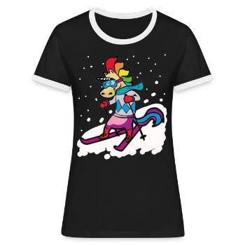 Skifahrendes Einhorn Ski Fahrer Skiurlaub - Frauen Kontrast-T-Shirt - Schwarz/Weiß - Vorne - Selfina (174cm)