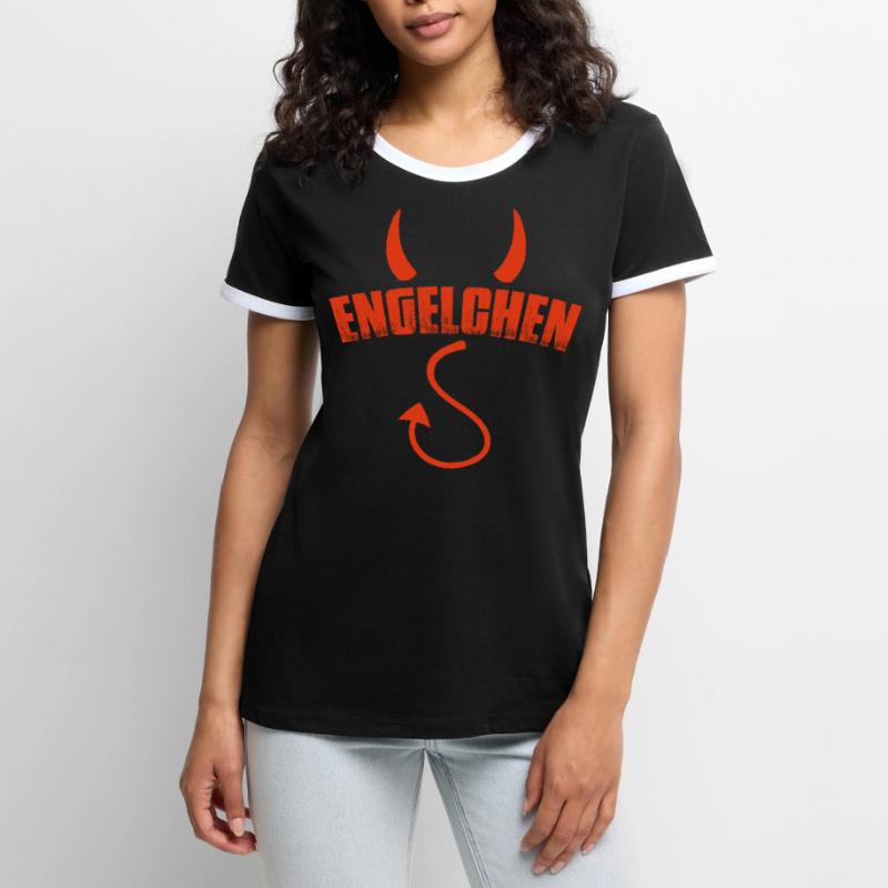 Engelchen Engel Teufelchen Frauen Kontrast-T-Shirt