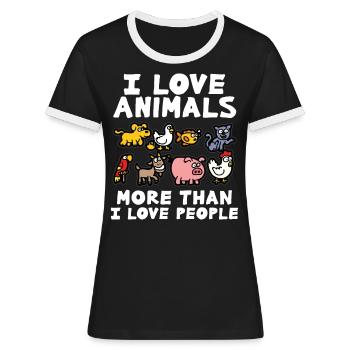 I LOVE ANIMALS Tierfreund Tierliebe Tierschutz - Frauen Kontrast-T-Shirt - Schwarz/Weiß - Vorne - Selfina (174cm)