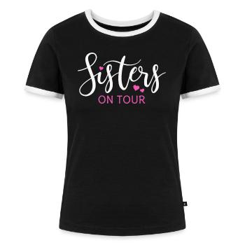 Schwester Schwestern Sisters on tour Geschwister - Frauen Kontrast-T-Shirt - Schwarz/Weiß - Vorne - Selfina (174cm)